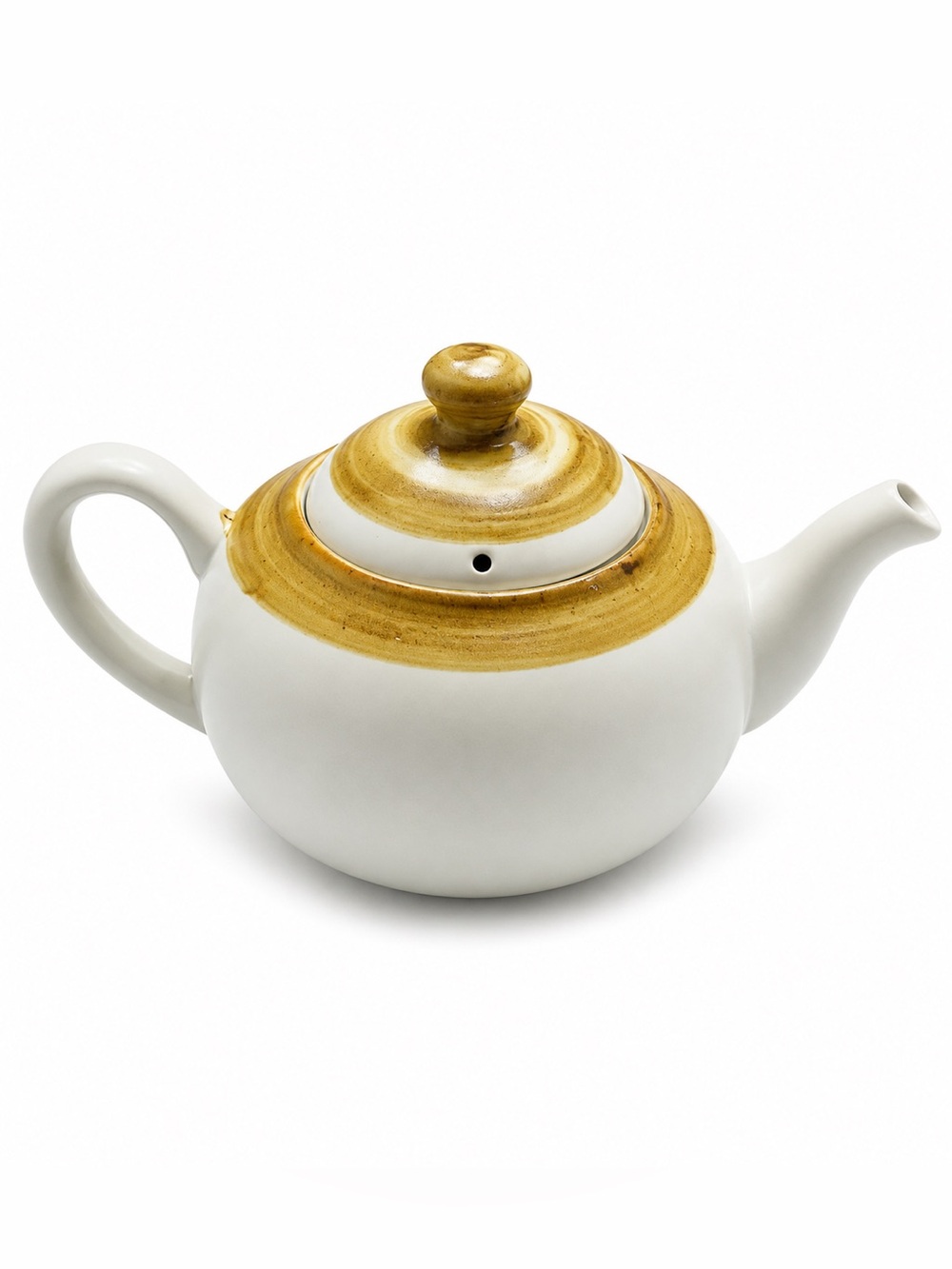 World Market Stoneware Teapot White & Ochre Glazed Ceramic Tea Pot